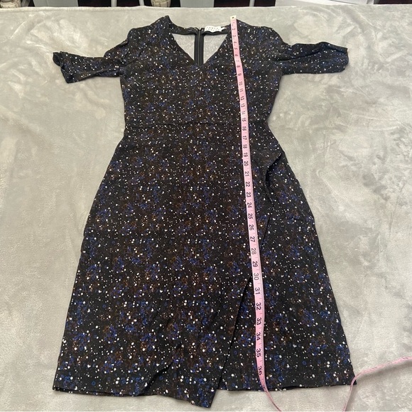 Tanya Taylor Printed Sheath Dress Black Blue dotted splatter print 21832 - Picture 7 of 9